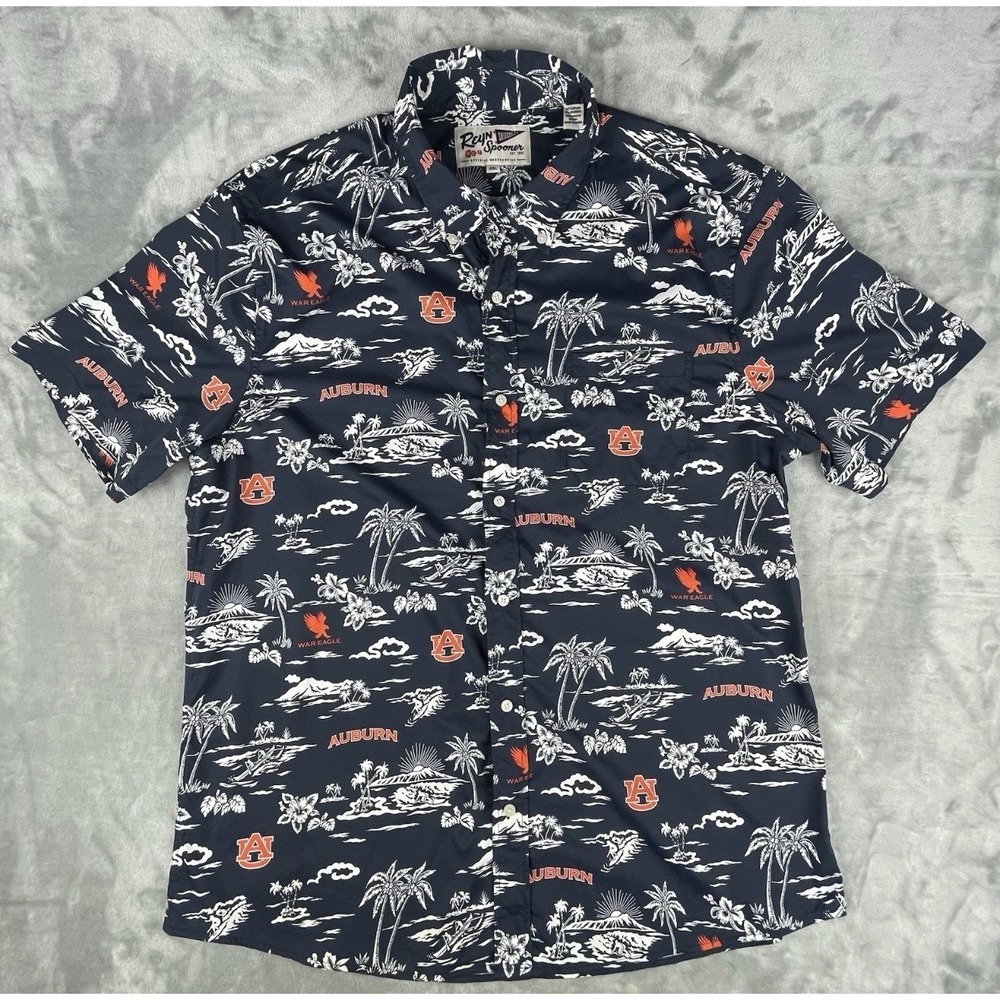 Reyn Spooner Auburn Tigers Shirt Mens 2XL Navy Excellent Hawaiian Floral Button